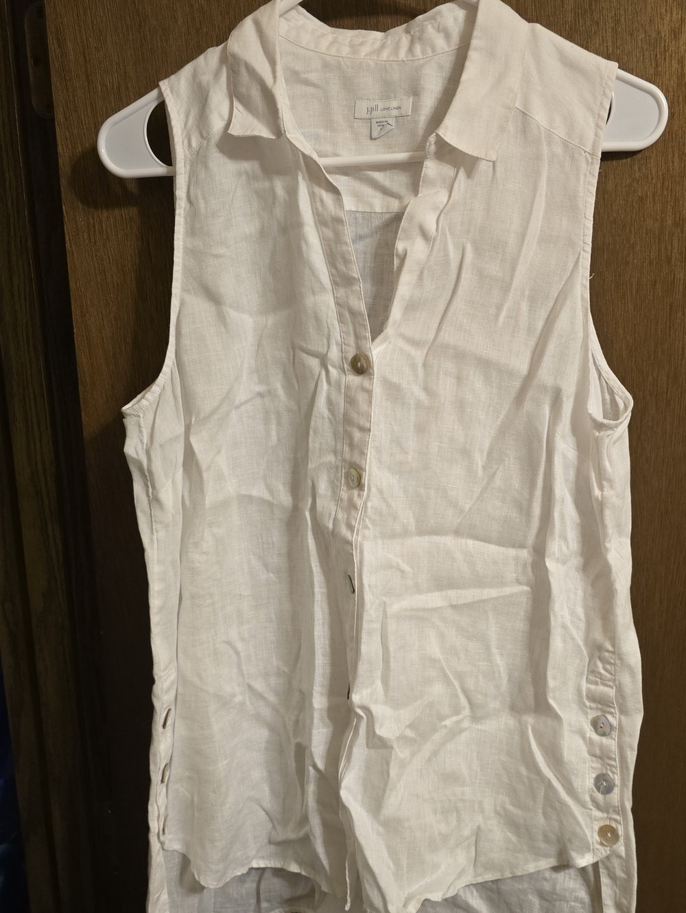 J. Jill Sleeveless white Button-Front Linen Shirt